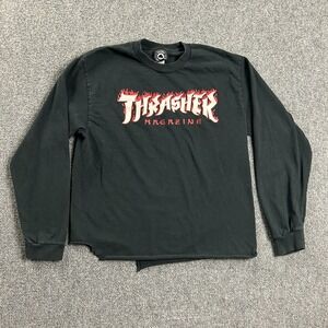 Thrasher Shirt Womens Medium Black Crew Neck Cropped Distressed Adults‎ Logo